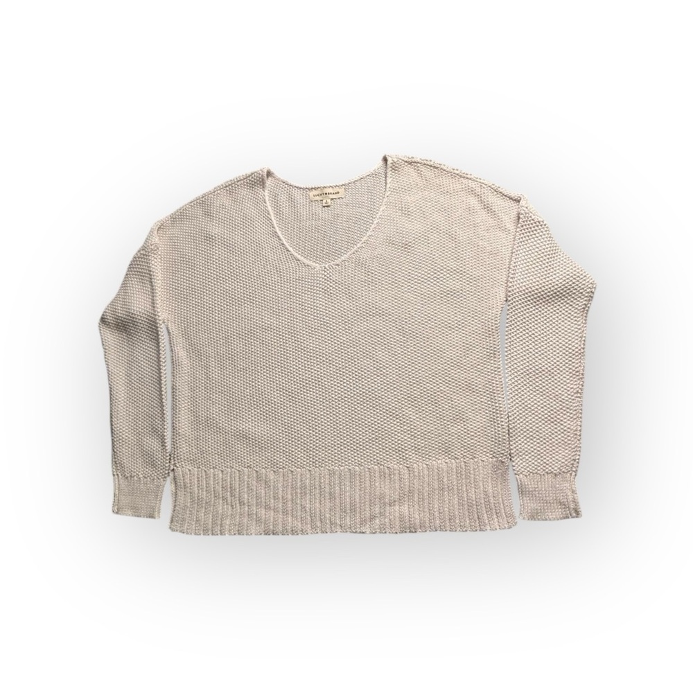 Lucky Brand Open Knit Sweater Women’s Small Beige Cotton Acrylic Long Sleeve Top